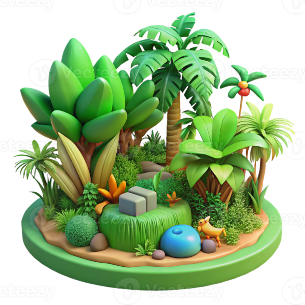 stunning rustic serene modern A lush green jungle with exotic plants and animals, vibrant colors, tropical atmosphere high quality exclusive png