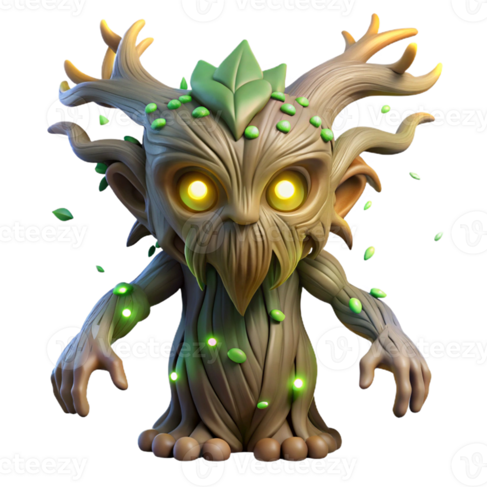 elegant abstract elegant rustic A colossal, ancient tree spirit with glowing eyes and flowing vines, illuminated by fireflies, ethereal, dreamlike style exclusive detailed png