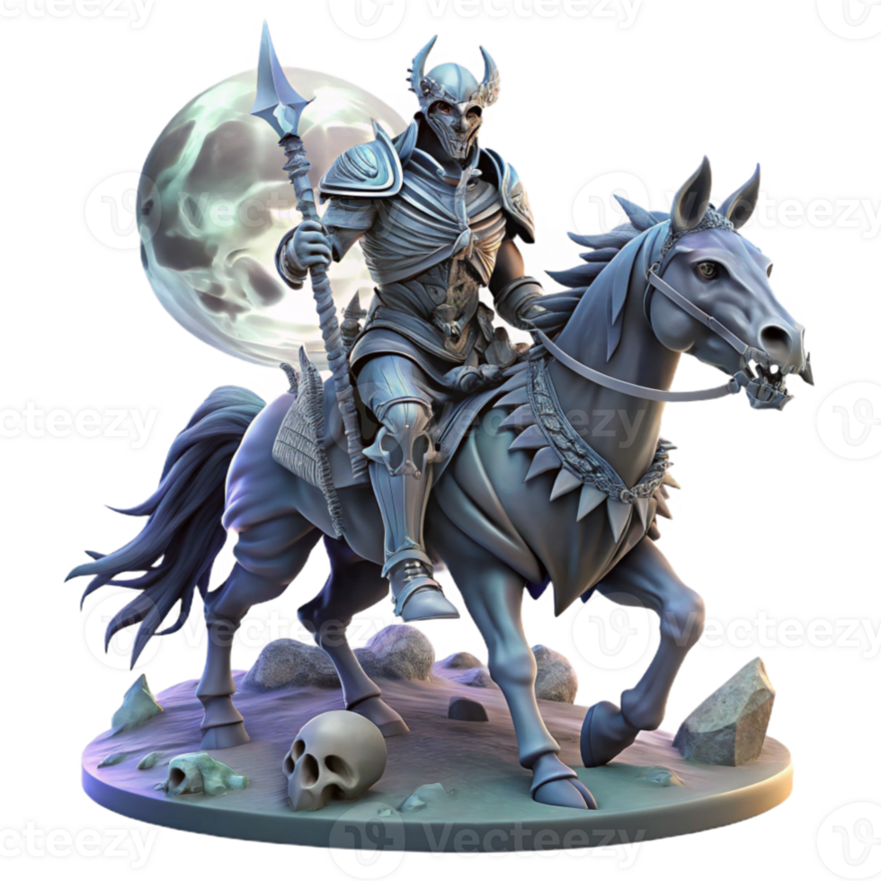 elegant contemporary vibrant rustic A spectral knight riding a skeletal steed through a desolate battlefield, moonlight, dark fantasy style high quality high quality png