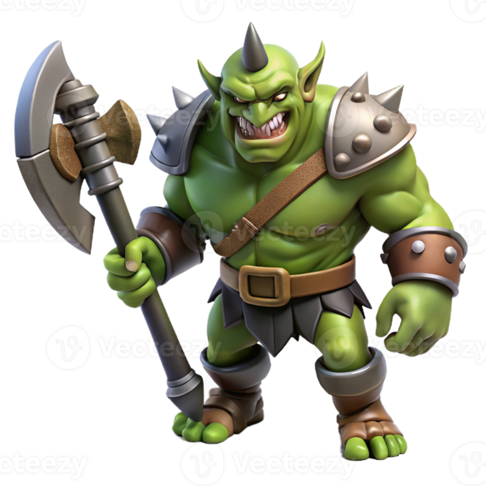 extraordinary minimalist magnificent minimalist A fierce orc chieftain wielding a massive battleaxe, dramatic lighting, realistic style high quality 4K png