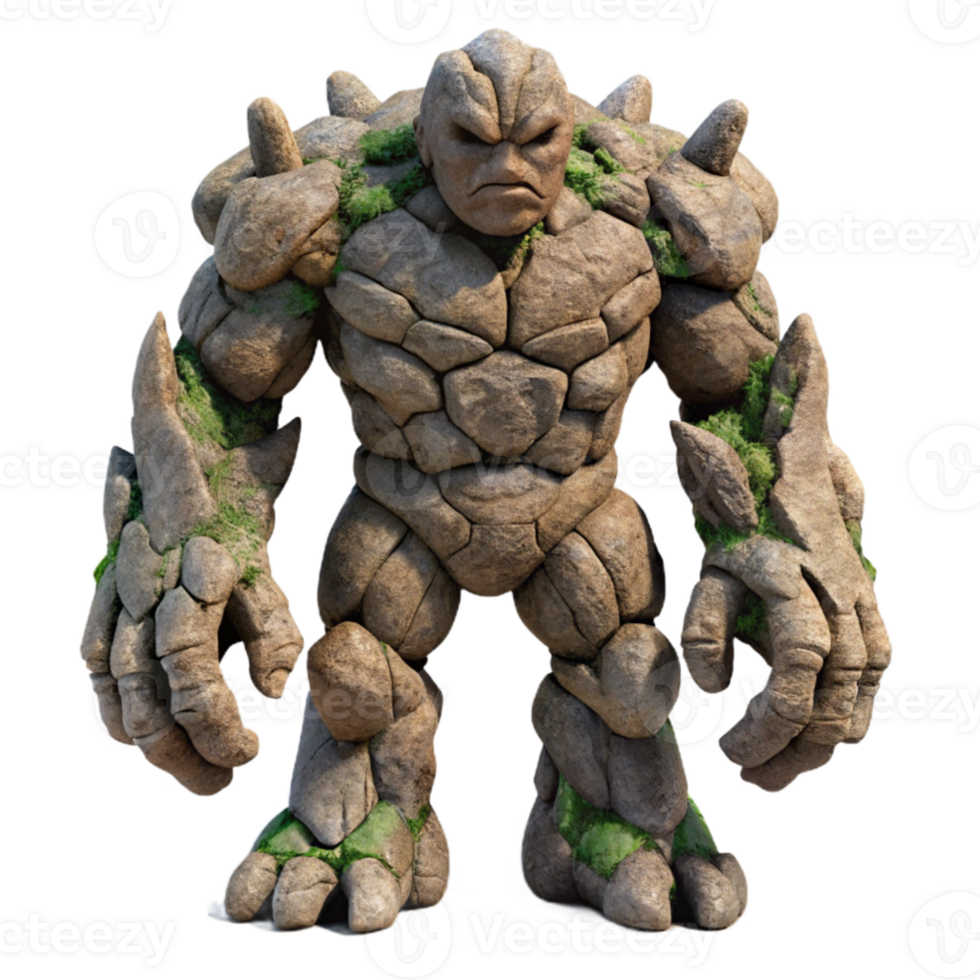magnificent traditional stunning classic A colossal golem made of interwoven tree roots and stone, dappled sunlight, hyperrealistic style high resolution authentic png