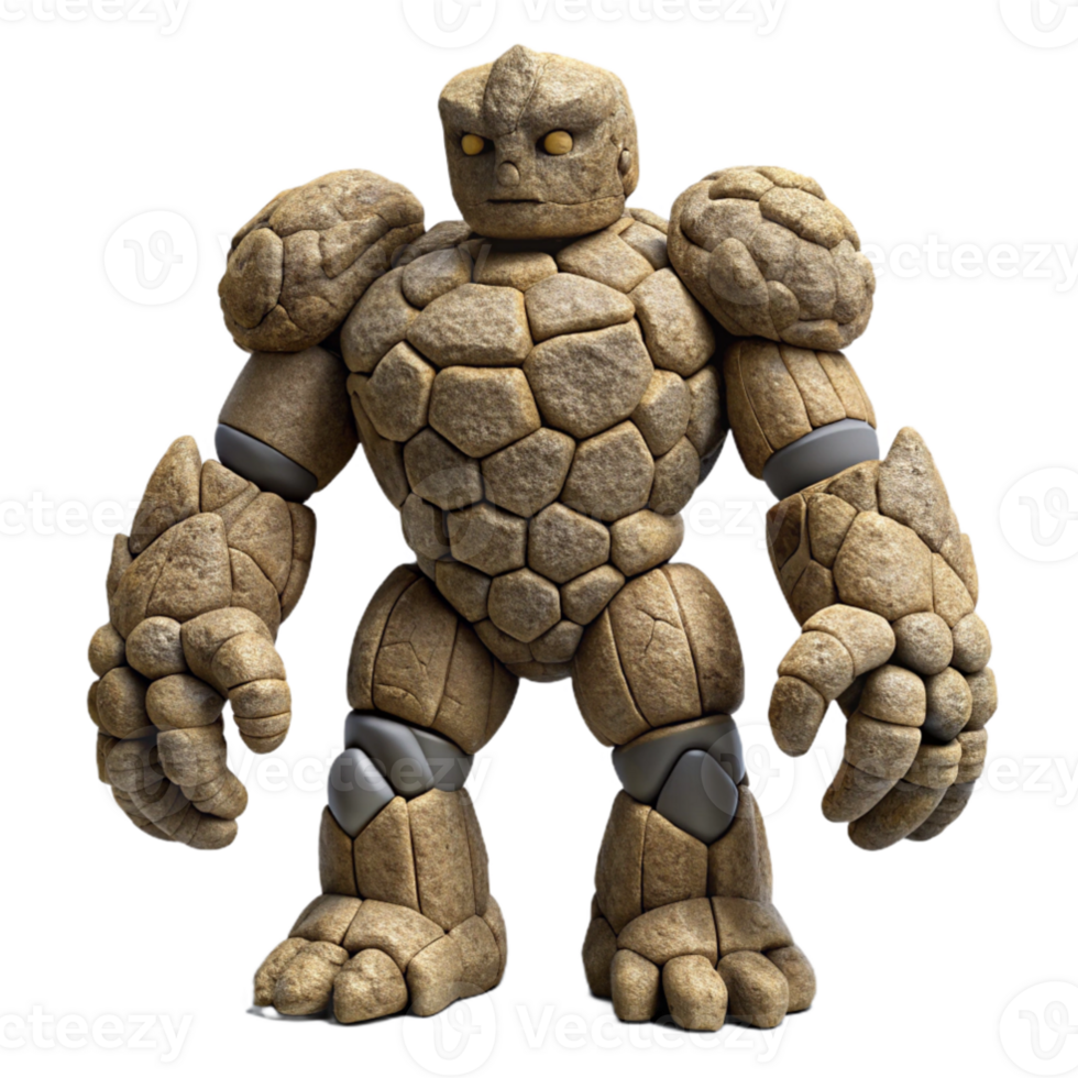 vibrant modern impressive minimalist A colossal golem made of interwoven tree roots and stone, dappled sunlight, hyperrealistic style 4K authentic png
