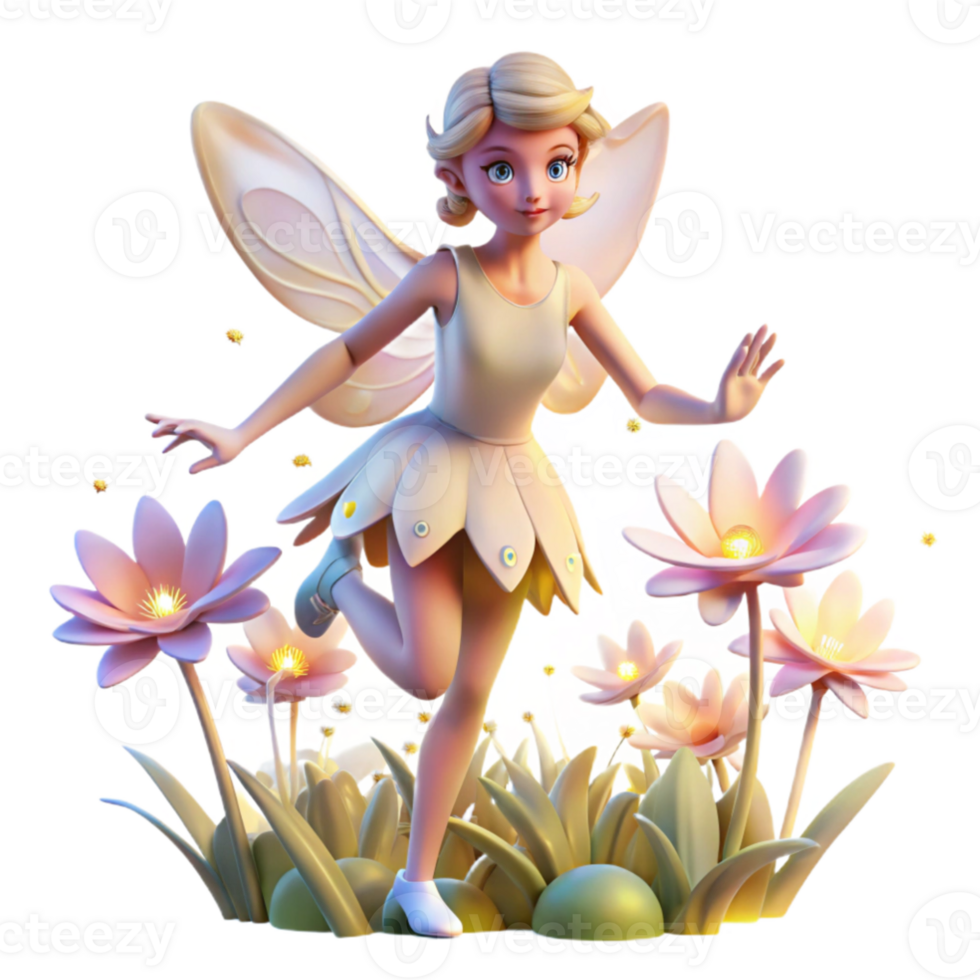 magnificent contemporary elegant classic A delicate fairy flitting through a field of glowing flowers, soft, magical light, Art Nouveau style premium high quality png
