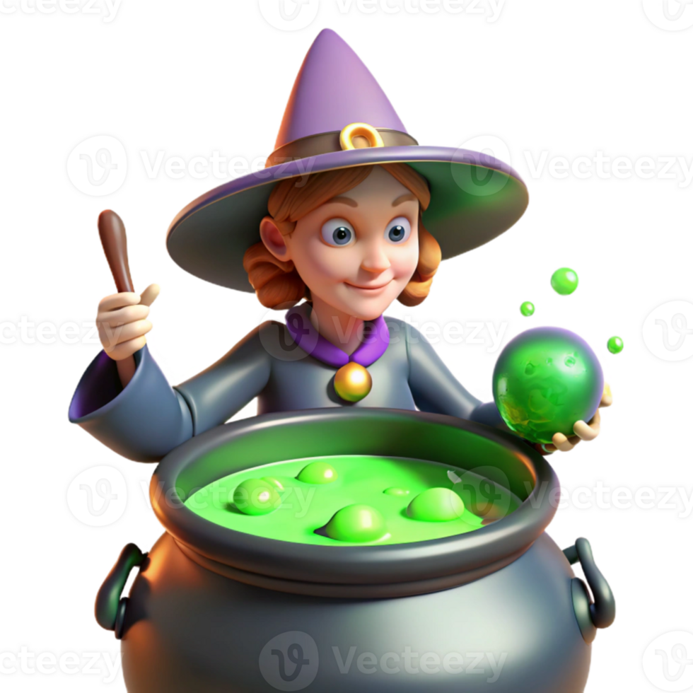 beautiful creative magnificent abstract A powerful witch brewing a potion in a bubbling cauldron, green, flickering light, fantasy art style 4K premium png