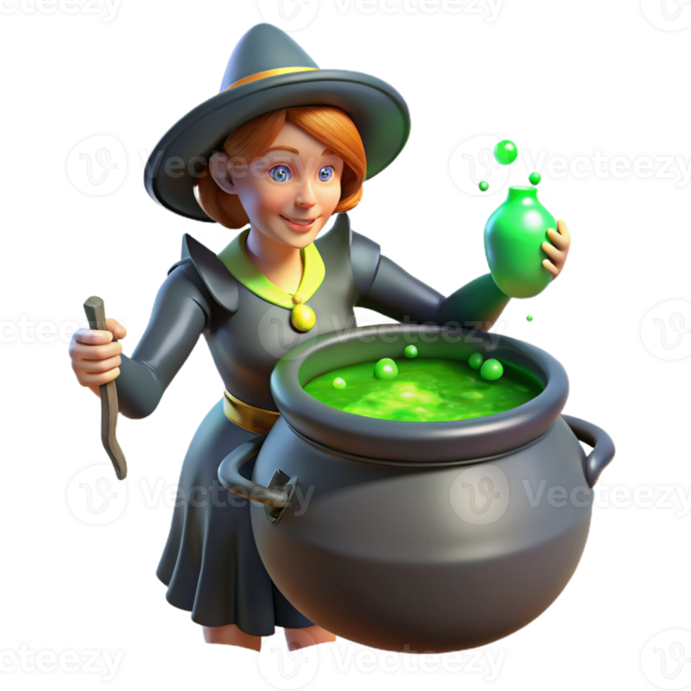 stunning minimalist elegant artistic A powerful witch brewing a potion in a bubbling cauldron, green, flickering light, fantasy art style high quality genuine png