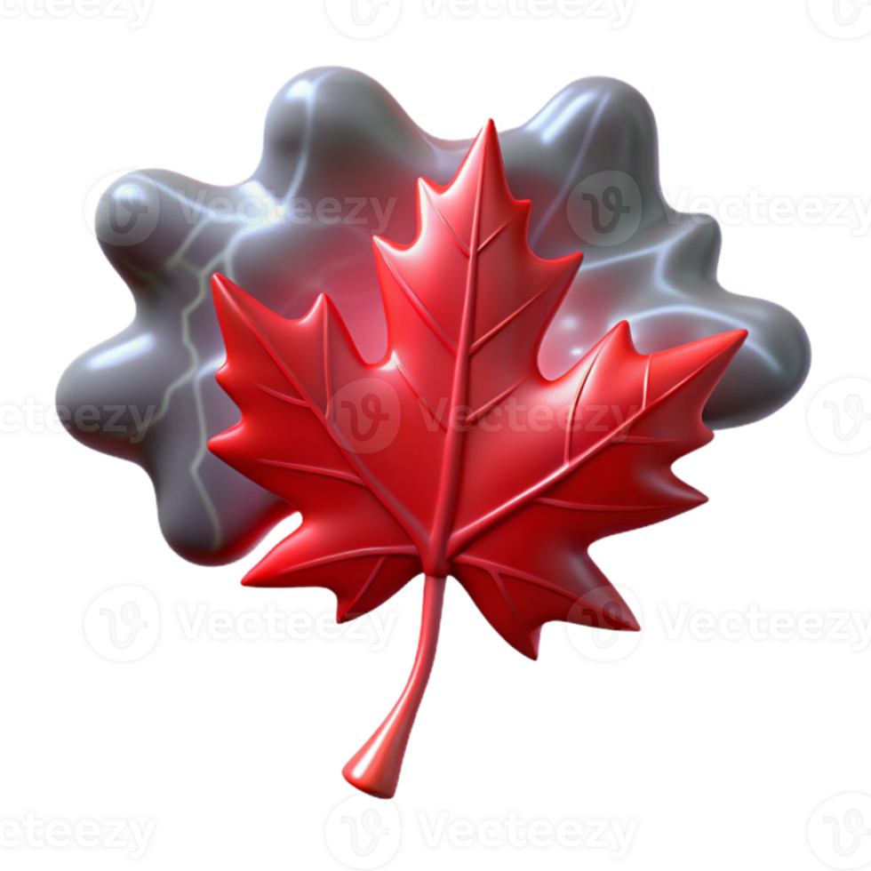 impressive contemporary serene abstract A single, perfect red maple leaf falling against a stormy, grey sky, illuminated by a flash of lightning, hyperrealistic style exclusive authentic png