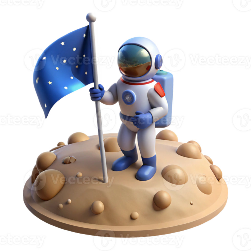 vibrant vintage elegant creative A lone astronaut plants a flag on a barren, alien planet, illuminated by the harsh light of a nearby star. Photorealistic style, wide angle lens premium detailed png