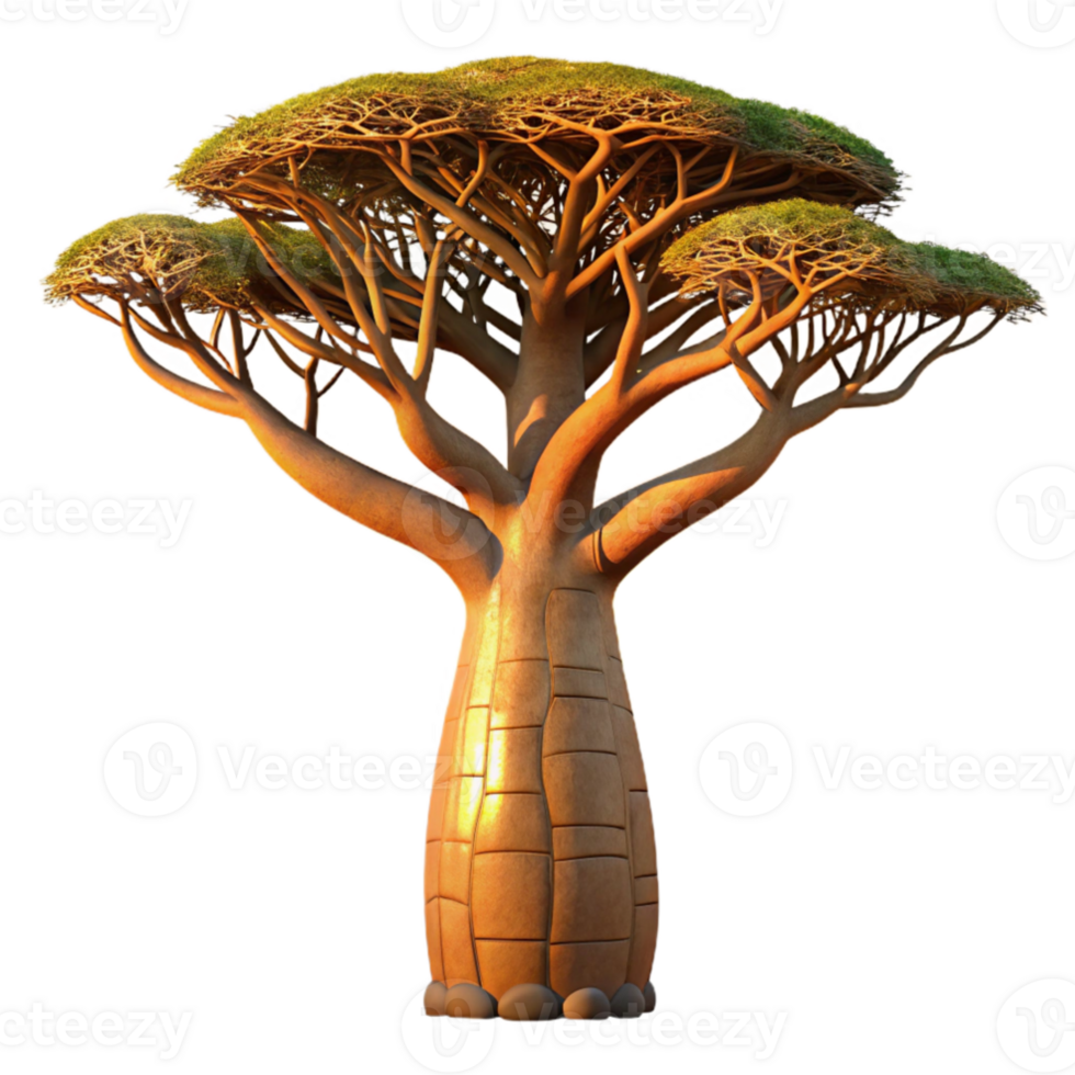 stunning rustic wonderful modern A colossal baobab tree in the African savanna at sunset, warm golden light, painterly style premium high resolution png