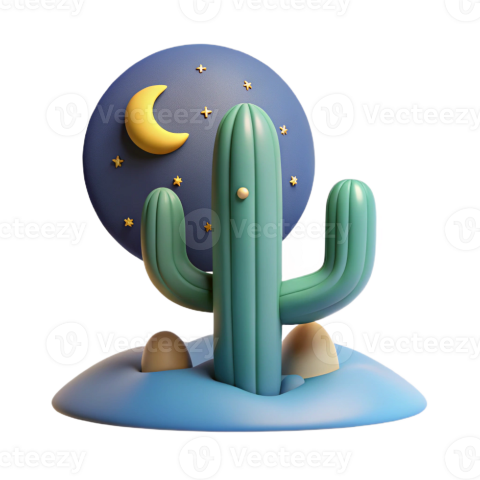 extraordinary modern magnificent artistic A desert cactus at night under a starry sky, cool moonlight, minimalist style exclusive professional png