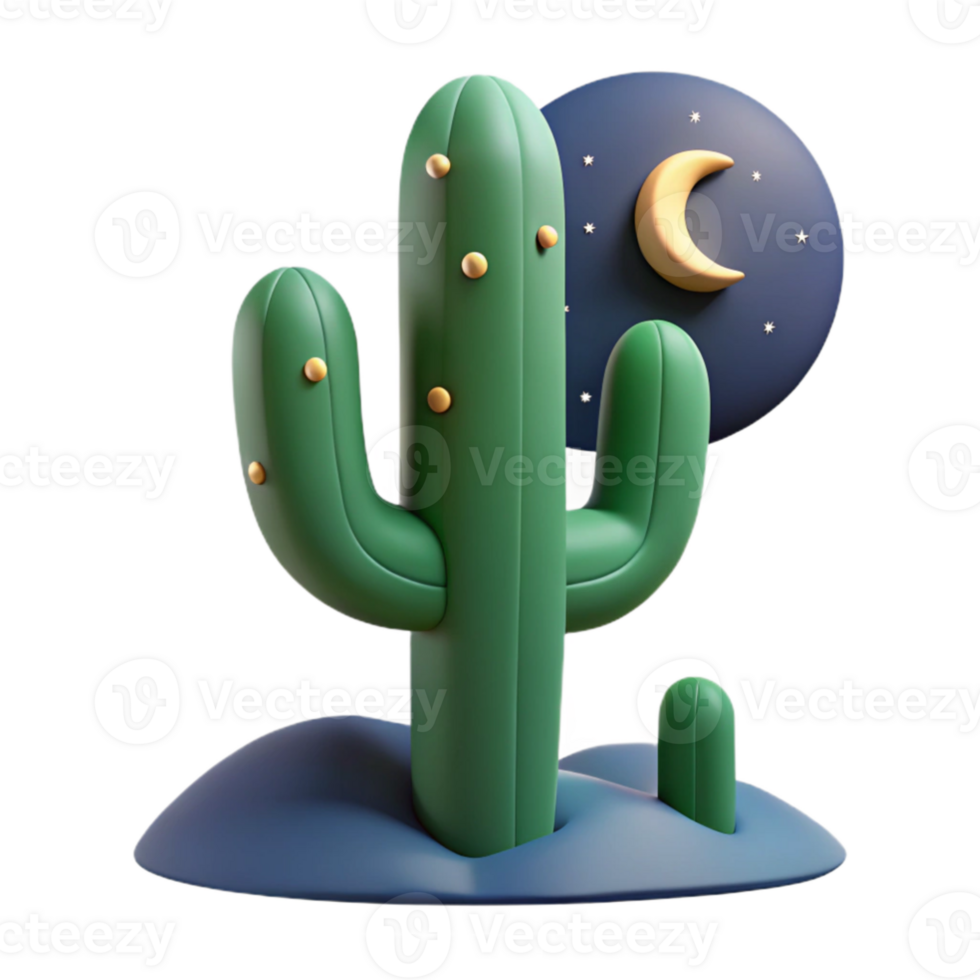 wonderful vintage stunning rustic A desert cactus at night under a starry sky, cool moonlight, minimalist style exclusive high resolution png