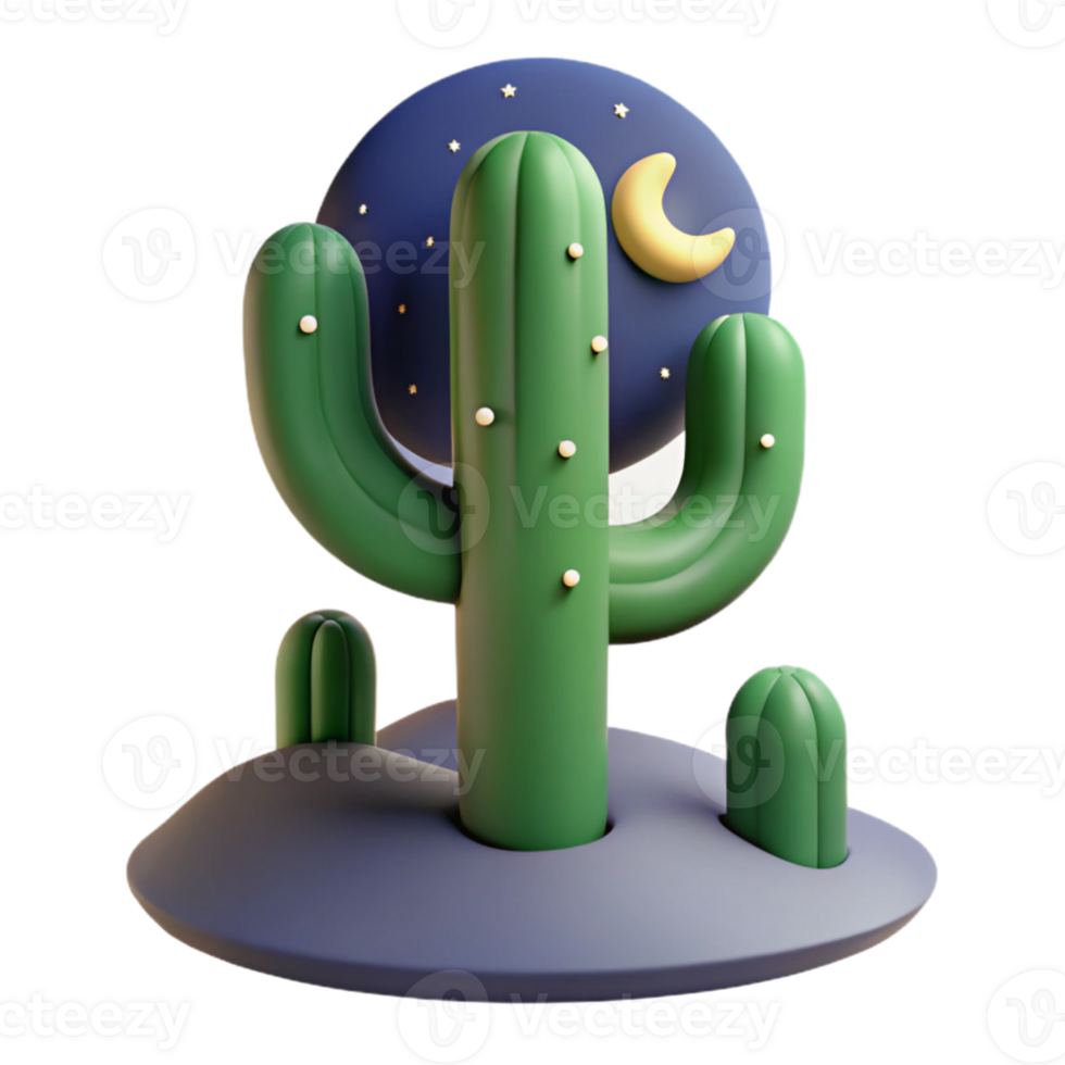 dramatic traditional wonderful artistic A desert cactus at night under a starry sky, cool moonlight, minimalist style professional original png