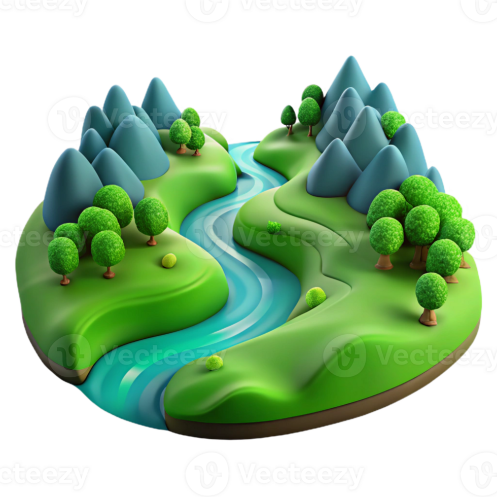 stunning modern wonderful modern A winding river flowing through a lush green valley, aerial view, vibrant colors, landscape photography style detailed exclusive png