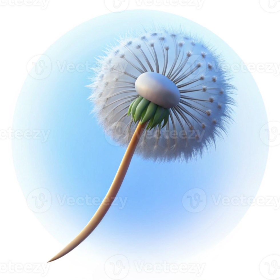 vibrant minimalist stunning artistic A single dandelion seedhead in the wind against a blue sky, soft light, ethereal style professional original png