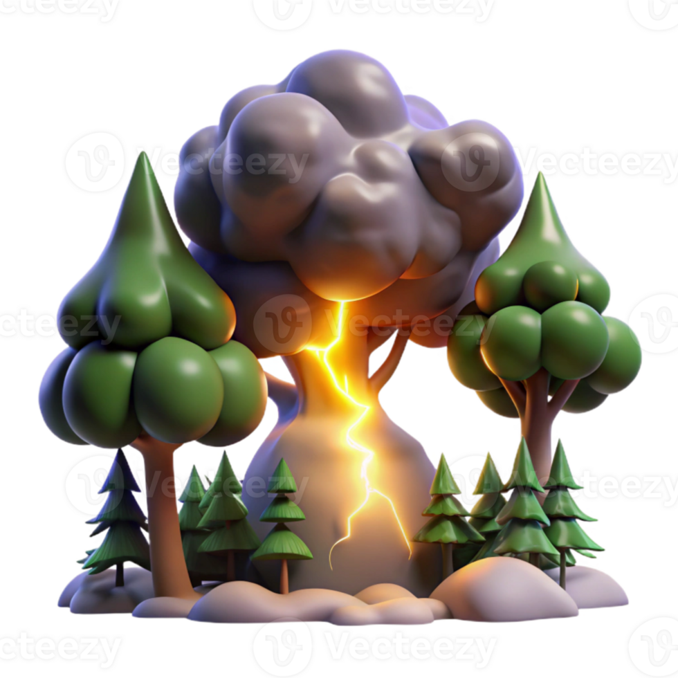 beautiful artistic vibrant vintage A lightning strike hitting a tree in a forest, dramatic light, powerful atmosphere, photorealistic style premium original png