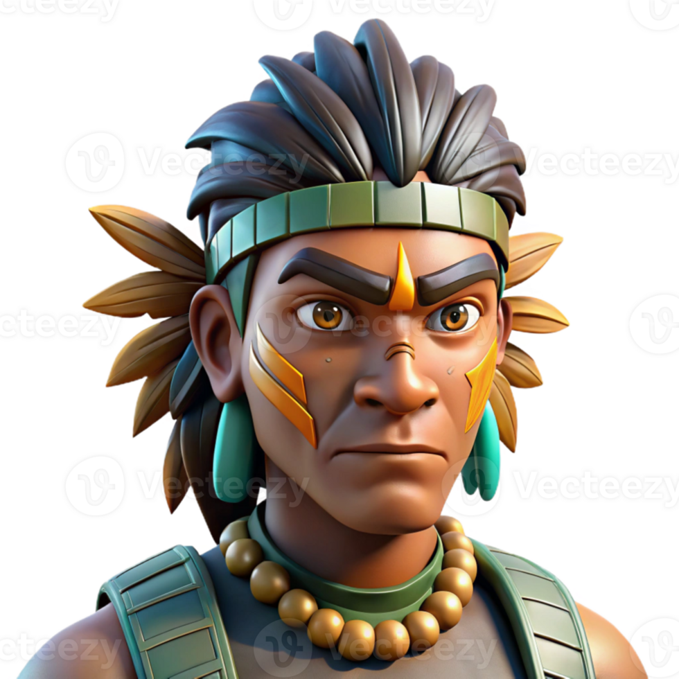 beautiful modern Portrait of a tribal warrior with vibrant face paint, feathered headdress, and a determined expression, lit by a strong, directional light 4K png