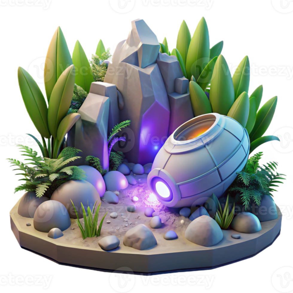 elegant minimalist Bio luminescent flora illuminating the ruins of a colossal spaceship crash site on a jungle planet, hyperrealistic, ray tracing, dramatic lighting, original png