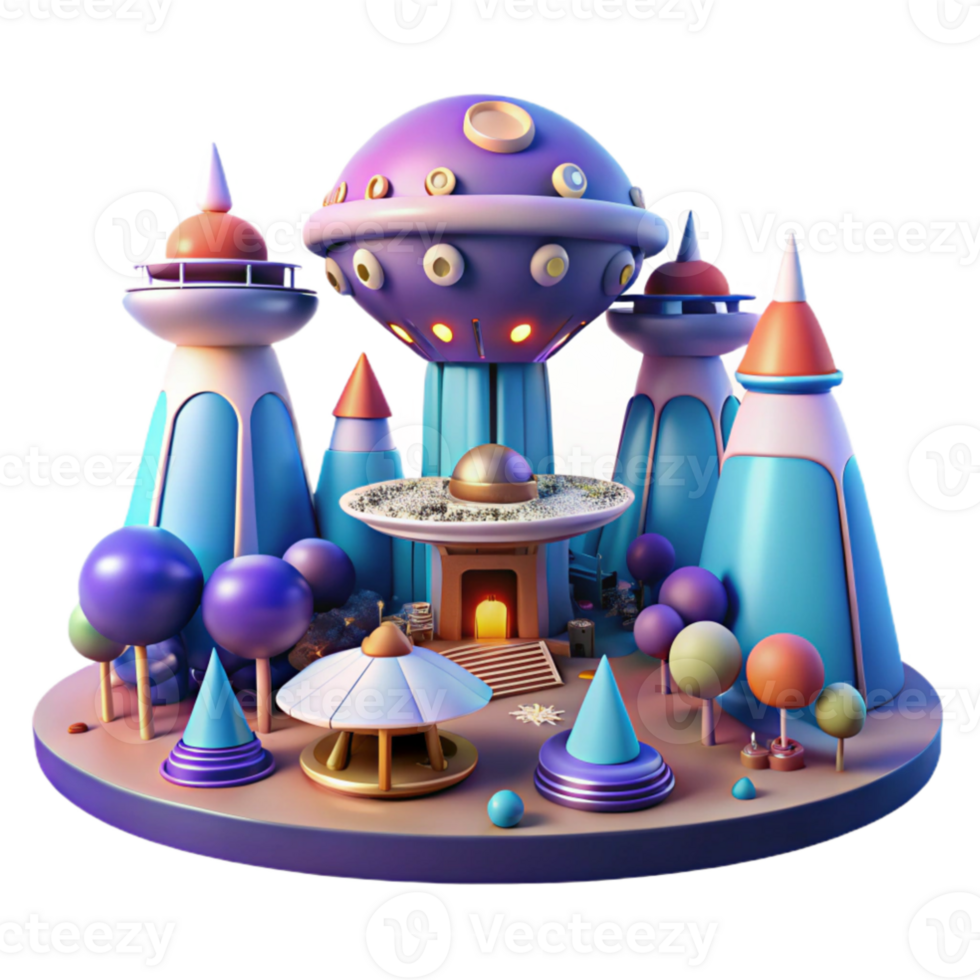 stunning minimalist A bustling spaceport filled with diverse alien species and hovering vehicles, art deco style, bright, colorful lighting, vibrant, premium png