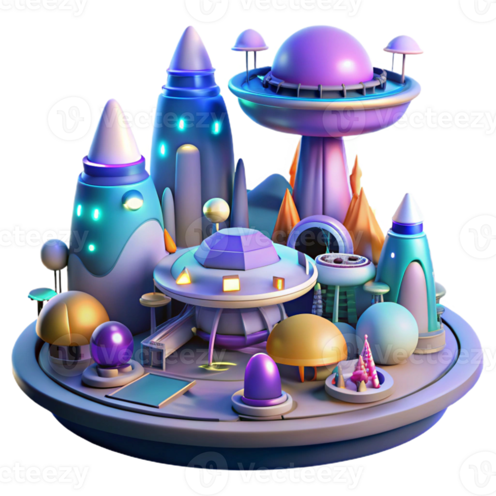 elegant artistic A bustling spaceport filled with diverse alien species and hovering vehicles, art deco style, bright, colorful lighting, vibrant, authentic png