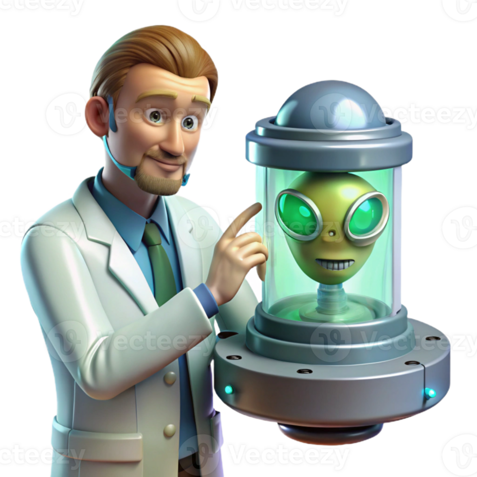 dramatic artistic A scientist examining a mysterious alien artifact in a high tech laboratory, realistic style, cool lighting, sterile, high resolution png