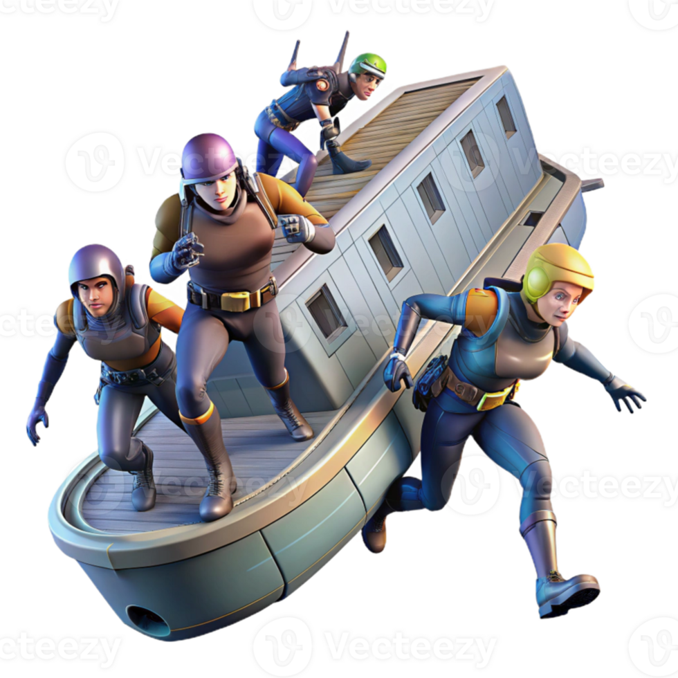 beautiful artistic A group of space pirates boarding a derelict freighter in zero gravity, comic book style, dramatic lighting, action packed, premium png