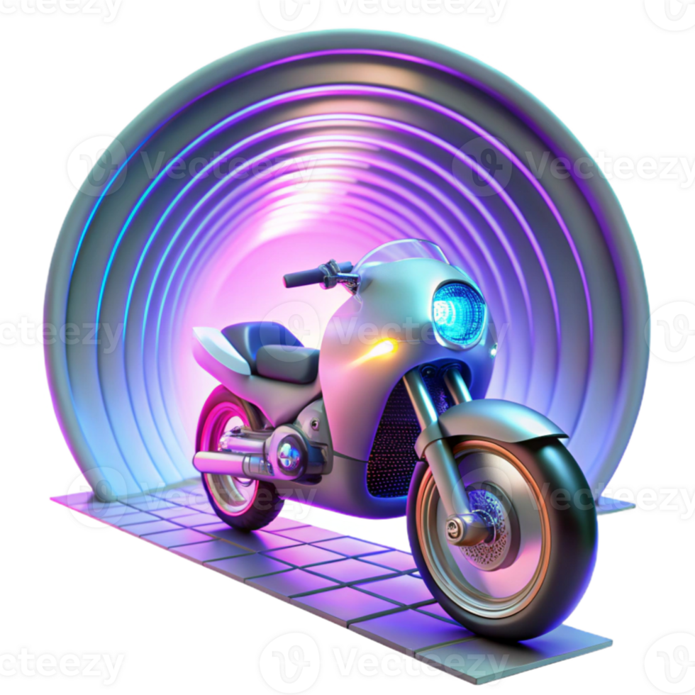 wonderful classic A futuristic motorcycle speeding through a holographic tunnel, synthwave style, neon lighting, dynamic, 4K png
