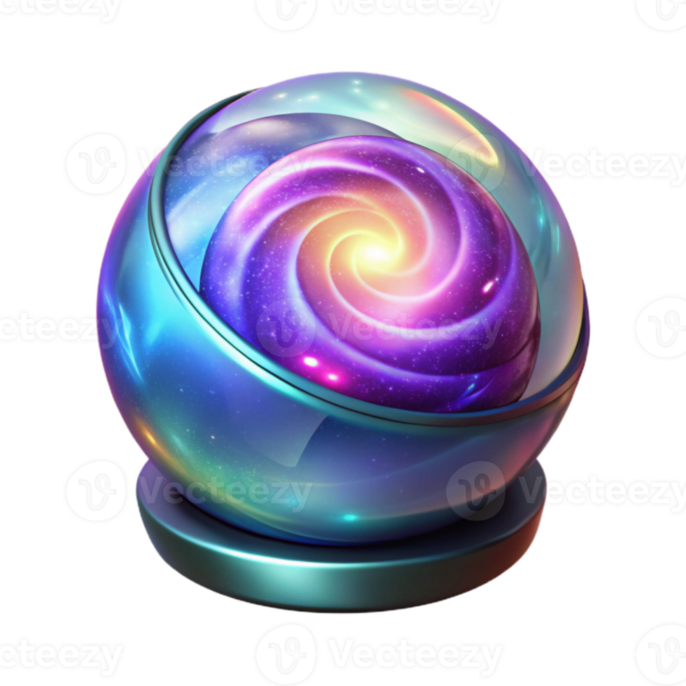 elegant minimalist A holographic projection of a galaxy swirling within a crystal orb, abstract style, glowing lighting, mystical, detailed png