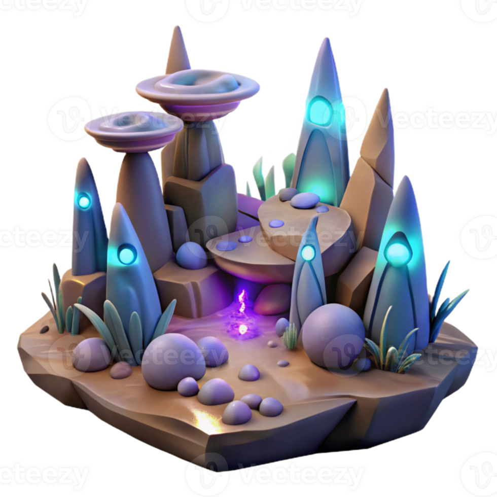 stunning abstract An alien landscape with strange rock formations and glowing plants, surreal style, otherworldly lighting, mysterious, high resolution png