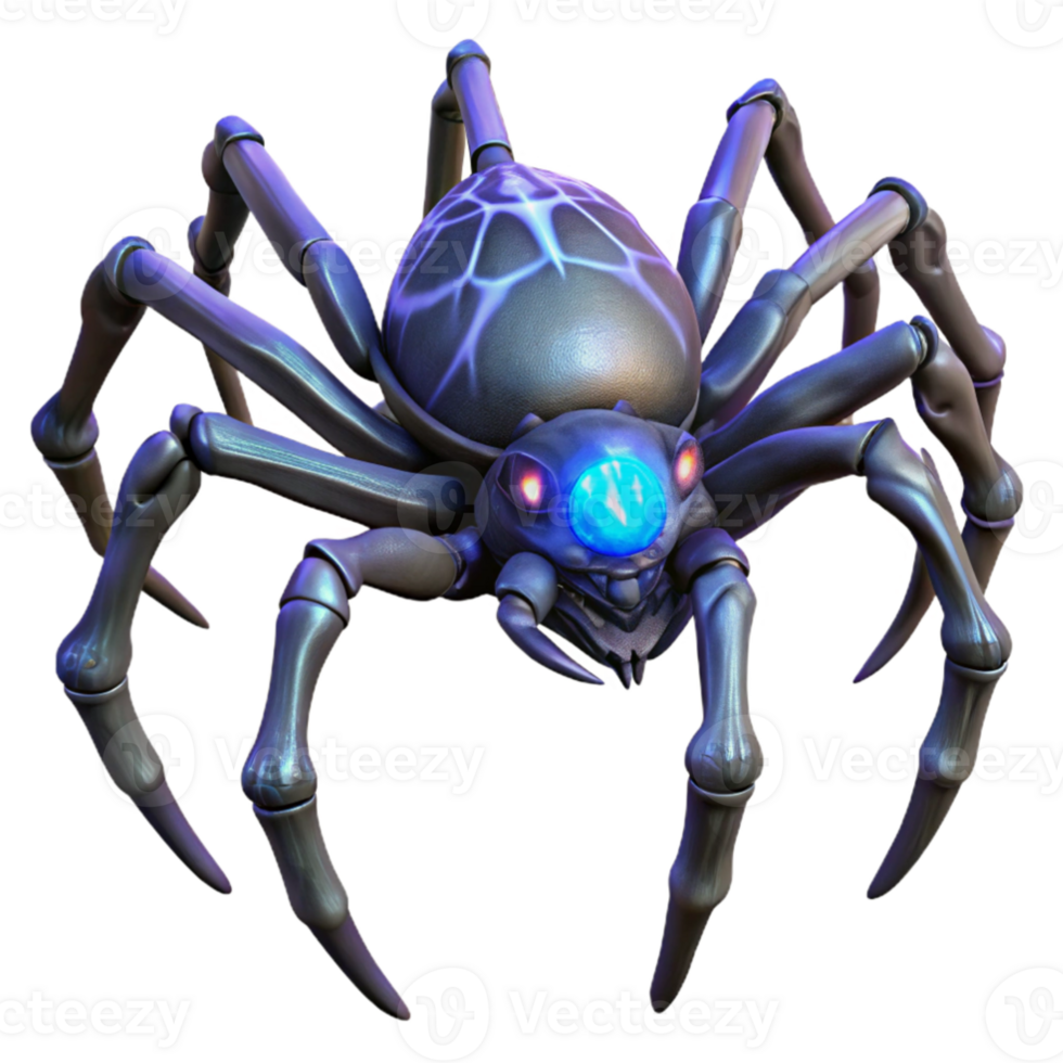 stunning modern A giant, biomechanical spider weaving a web of glowing energy in a dark, alien cave. Horror style, dramatic lighting original png