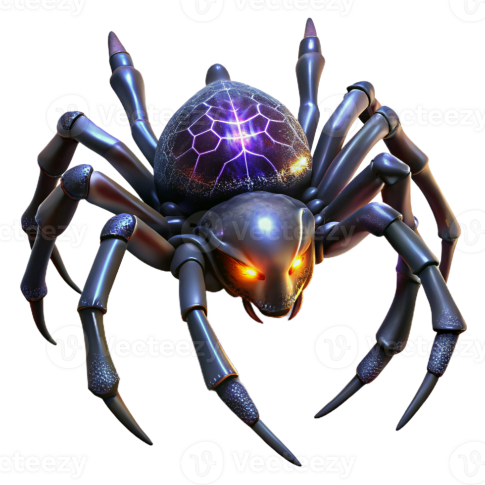 wonderful modern A giant, biomechanical spider weaving a web of glowing energy in a dark, alien cave. Horror style, dramatic lighting authentic png