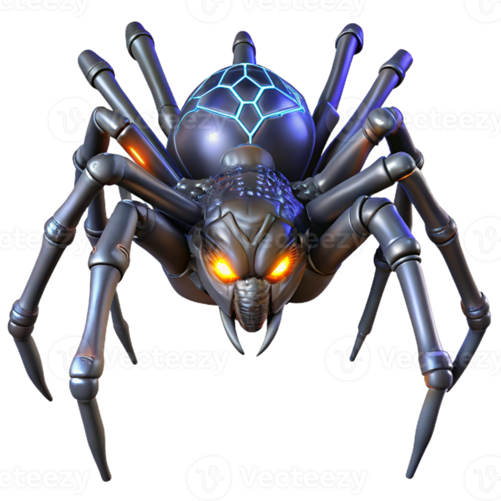 vibrant modern A giant, biomechanical spider weaving a web of glowing energy in a dark, alien cave. Horror style, dramatic lighting genuine png