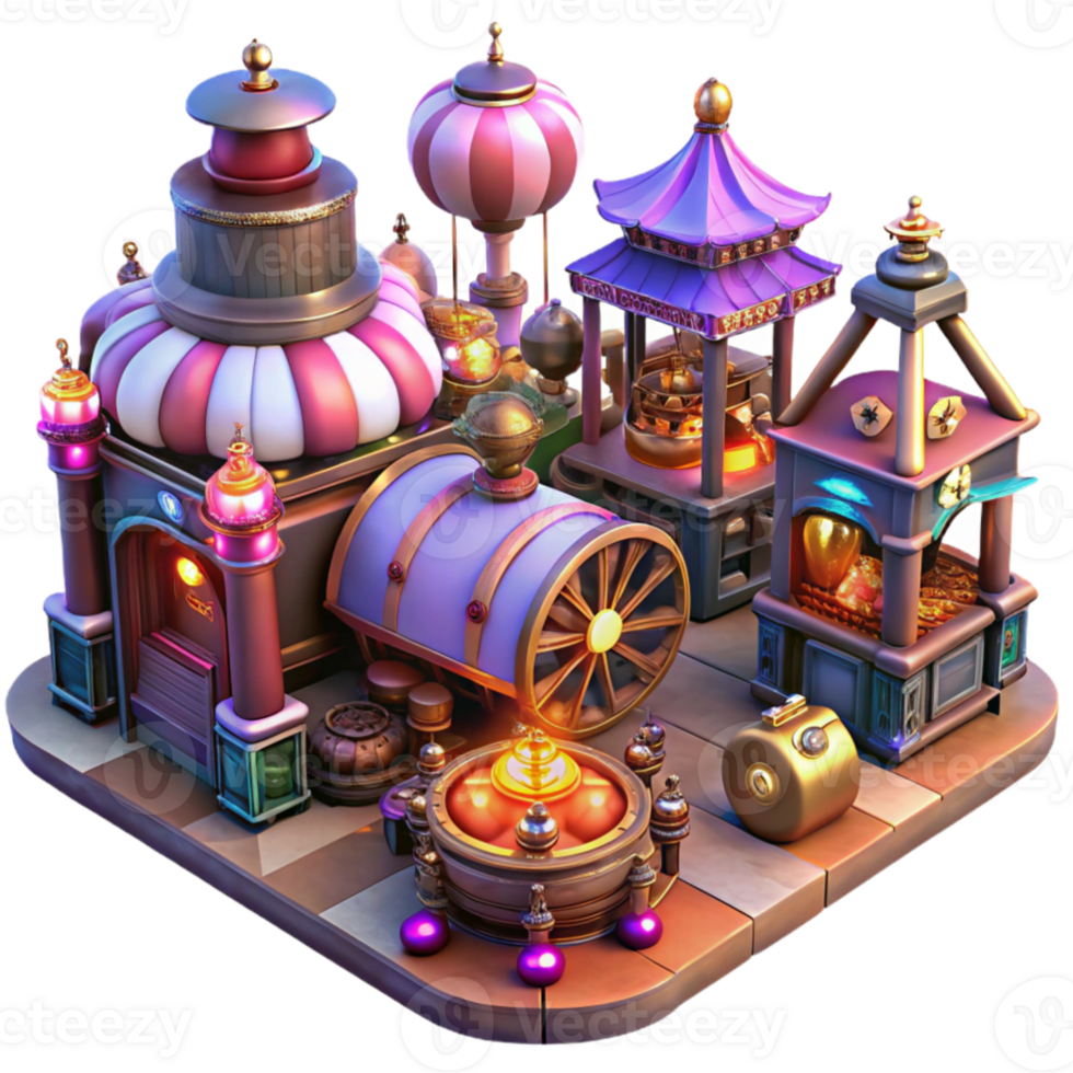 elegant artistic A bustling steampunk marketplace, filled with vendors selling bizarre contraptions and automatons, illuminated by flickering gaslights and colorful neon signs, vibrant colors, art... png