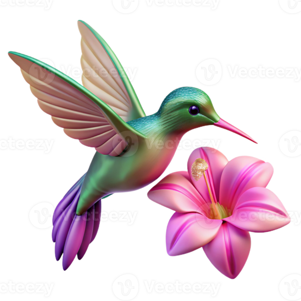 impressive abstract A hummingbird hovering near a vibrant fuchsia flower, delicate bokeh effect, macro photography style high resolution png