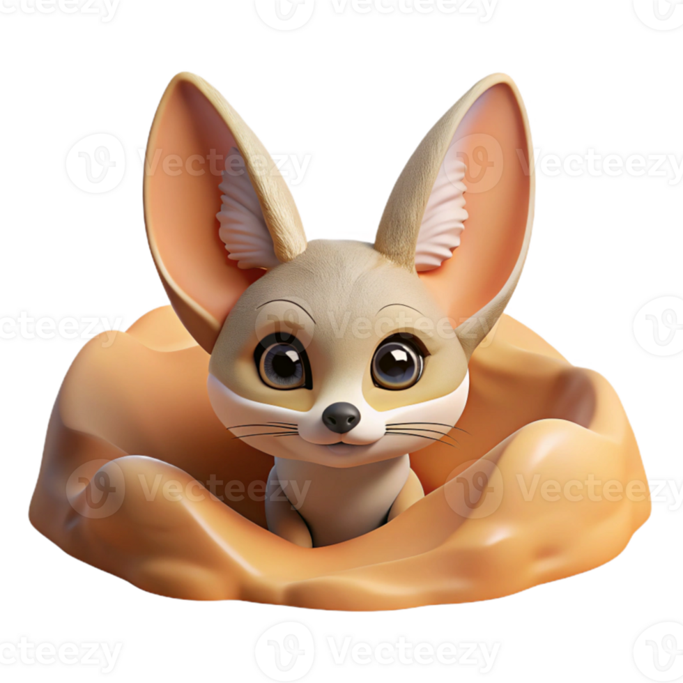 impressive creative A curious Fennec fox peeking out from its burrow in the desert, warm desert lighting, illustrated children's book style original png