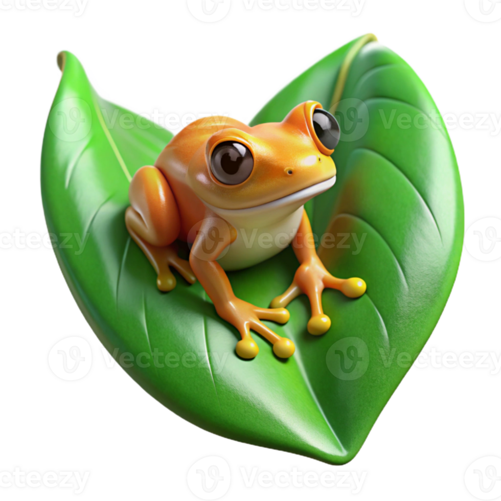 dramatic classic A tiny tree frog clinging to a vibrant green leaf, macro photography with shallow depth of field, hyperrealistic style high resolution png
