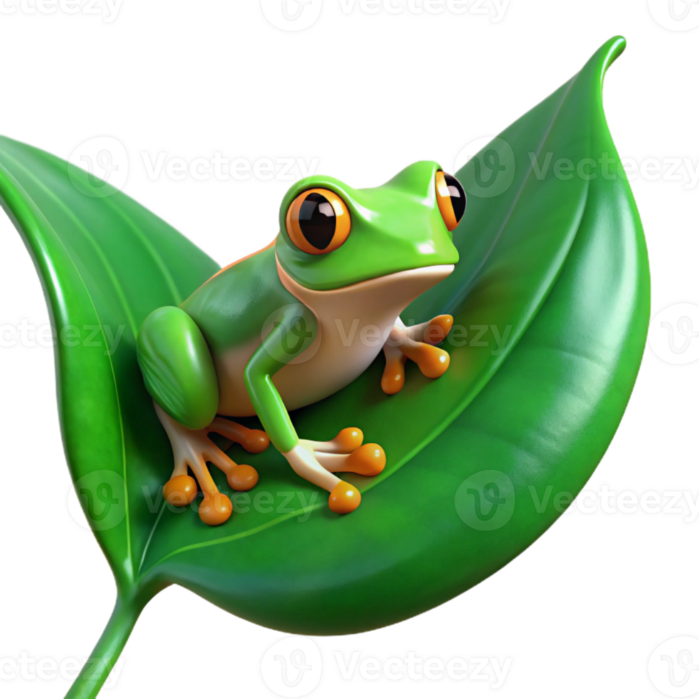 wonderful artistic A tiny tree frog clinging to a vibrant green leaf, macro photography with shallow depth of field, hyperrealistic style premium png