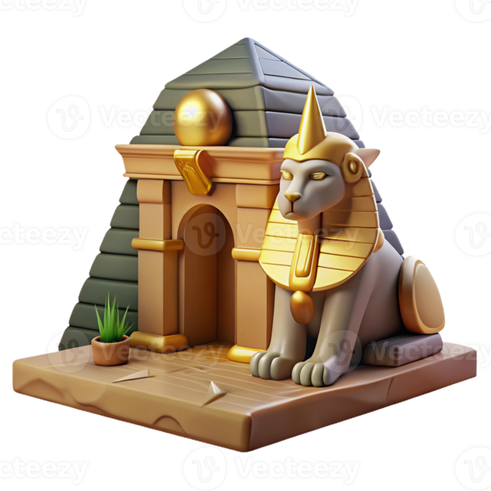 magnificent traditional A majestic sphinx guarding a hidden tomb in a desert, ancient Egyptian style, harsh lighting original png