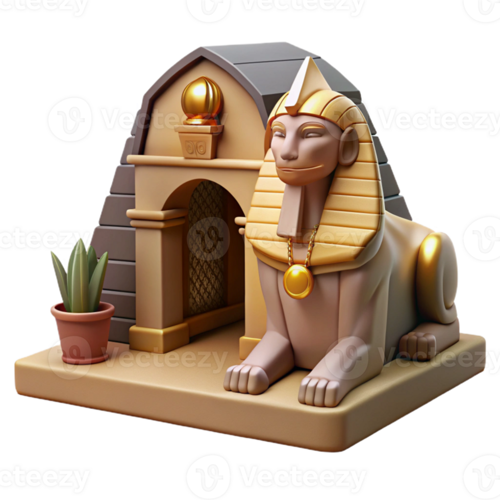 elegant minimalist A majestic sphinx guarding a hidden tomb in a desert, ancient Egyptian style, harsh lighting detailed png