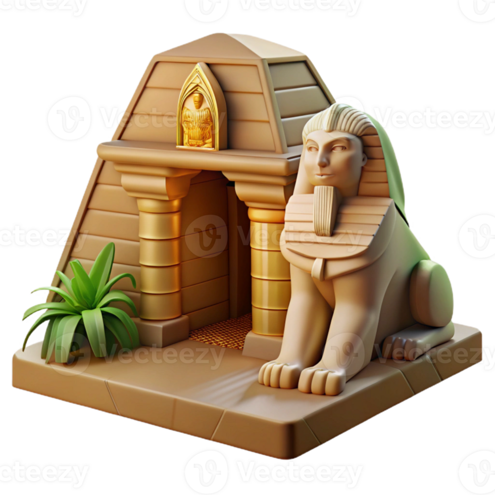 beautiful classic A majestic sphinx guarding a hidden tomb in a desert, ancient Egyptian style, harsh lighting authentic png