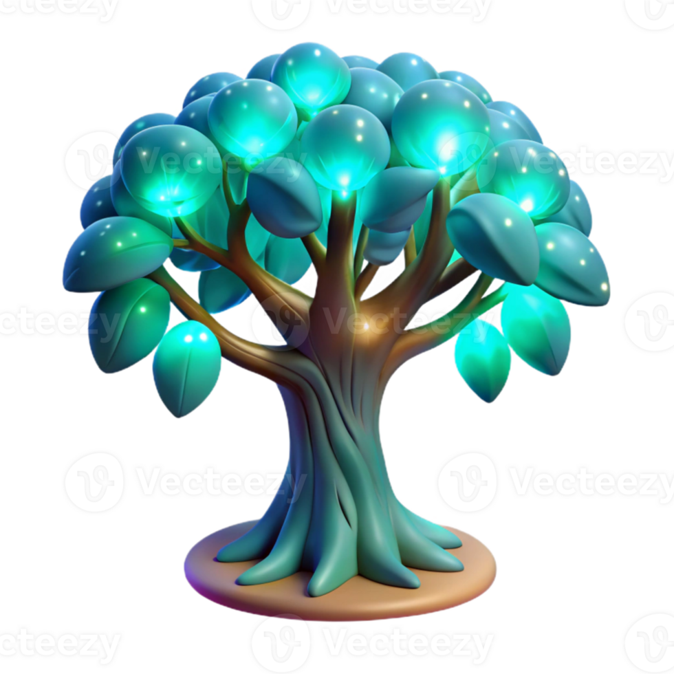 beautiful creative A colossal tree with glowing leaves in a mystical grove, surreal style, bioluminescent lighting 4K png