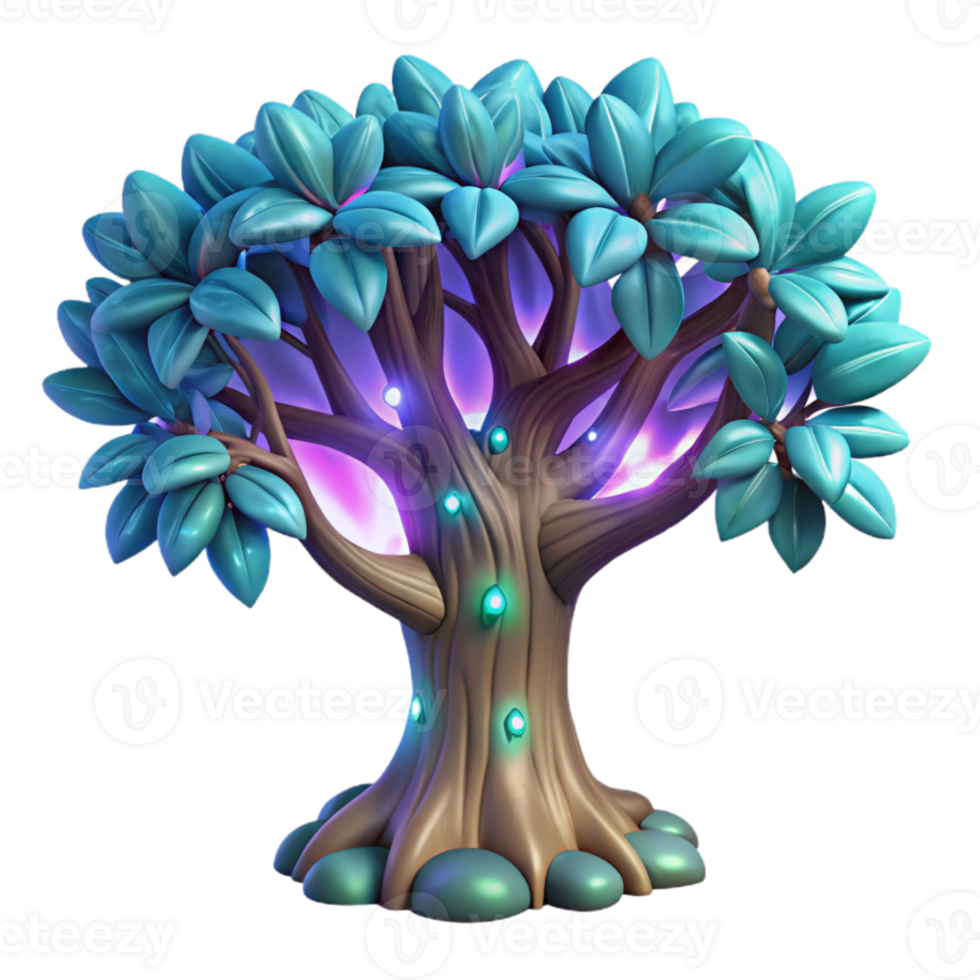 vibrant creative A colossal tree with glowing leaves in a mystical grove, surreal style, bioluminescent lighting original png