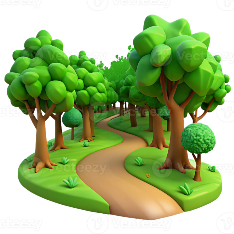 impressive artistic A winding dirt path through a lush, vibrant green forest, dappled with sunlight filtering through the canopy. Impressionist style high resolution png