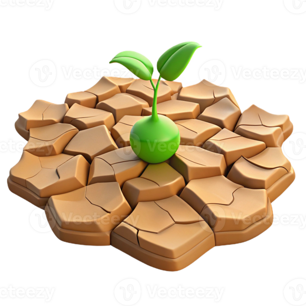 vibrant traditional A cracked desert floor, a single green sprout emerging, harsh midday sun, photorealistic style exclusive png