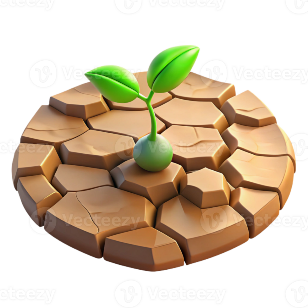 serene creative A cracked desert floor, a single green sprout emerging, harsh midday sun, photorealistic style authentic png