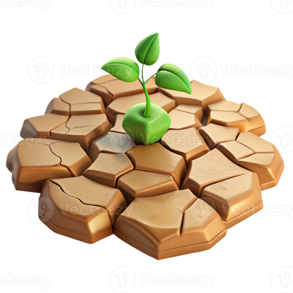 serene contemporary A cracked desert floor, a single green sprout emerging, harsh midday sun, photorealistic style detailed png
