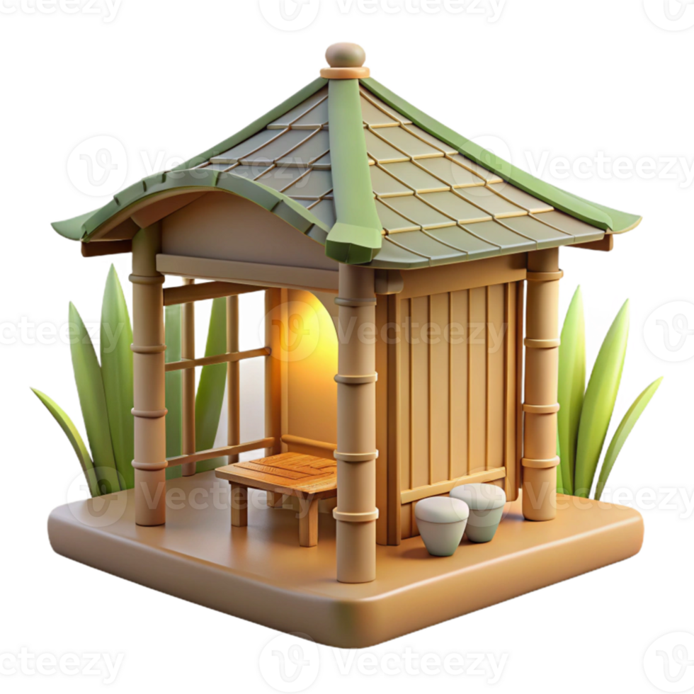 beautiful minimalist A minimalist Japanese tea house, bamboo and paper construction, soft diffuse lighting, serene, zen style, original png