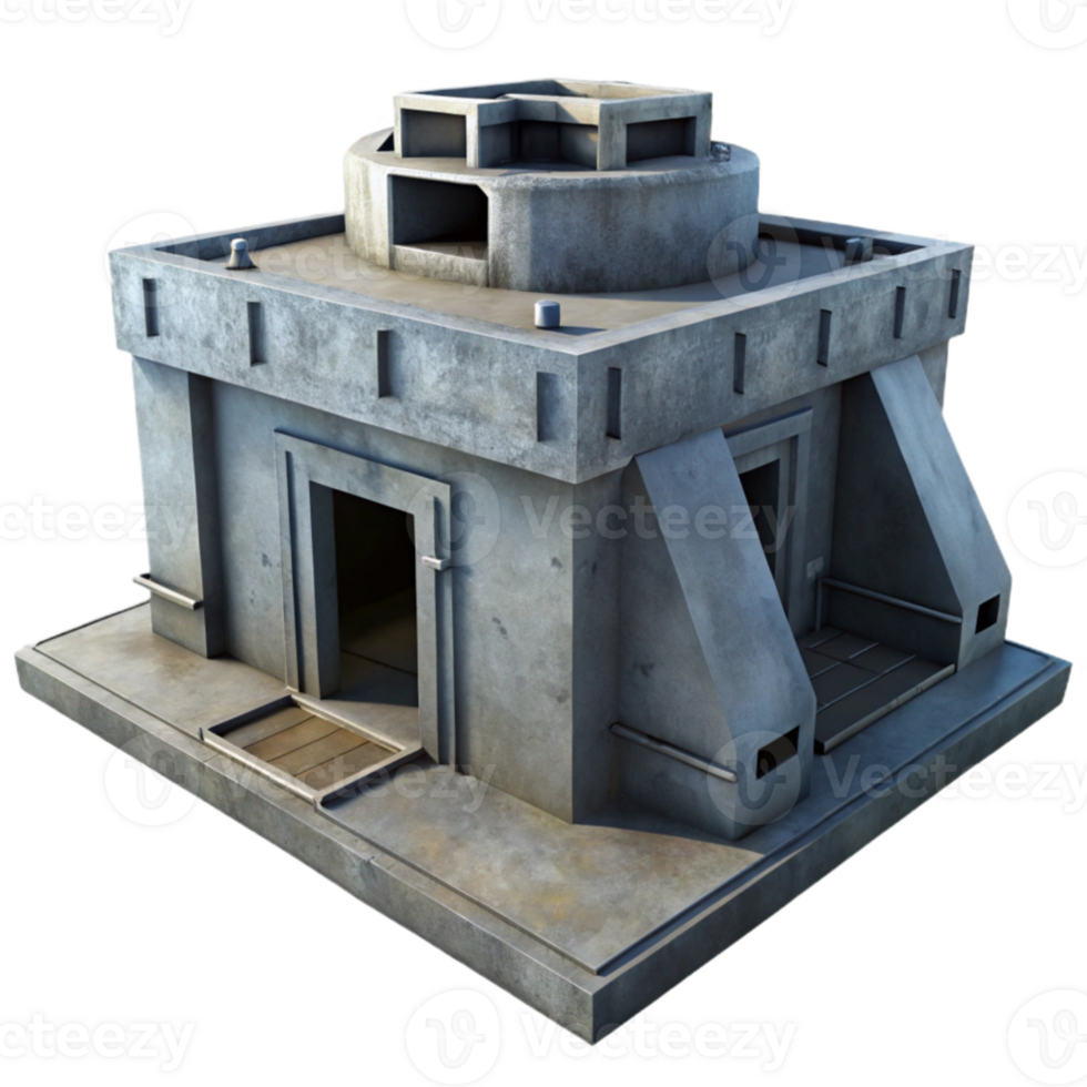 extraordinary contemporary Brutalistic concrete bunker, harsh shadows, cold grey tones, industrial, dystopian style, premium png