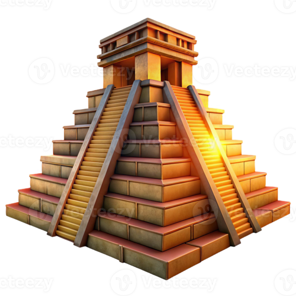 elegant artistic An ancient Mayan pyramid temple, intricate carvings, warm sunset lighting, hyperrealistic, historical style, detailed png