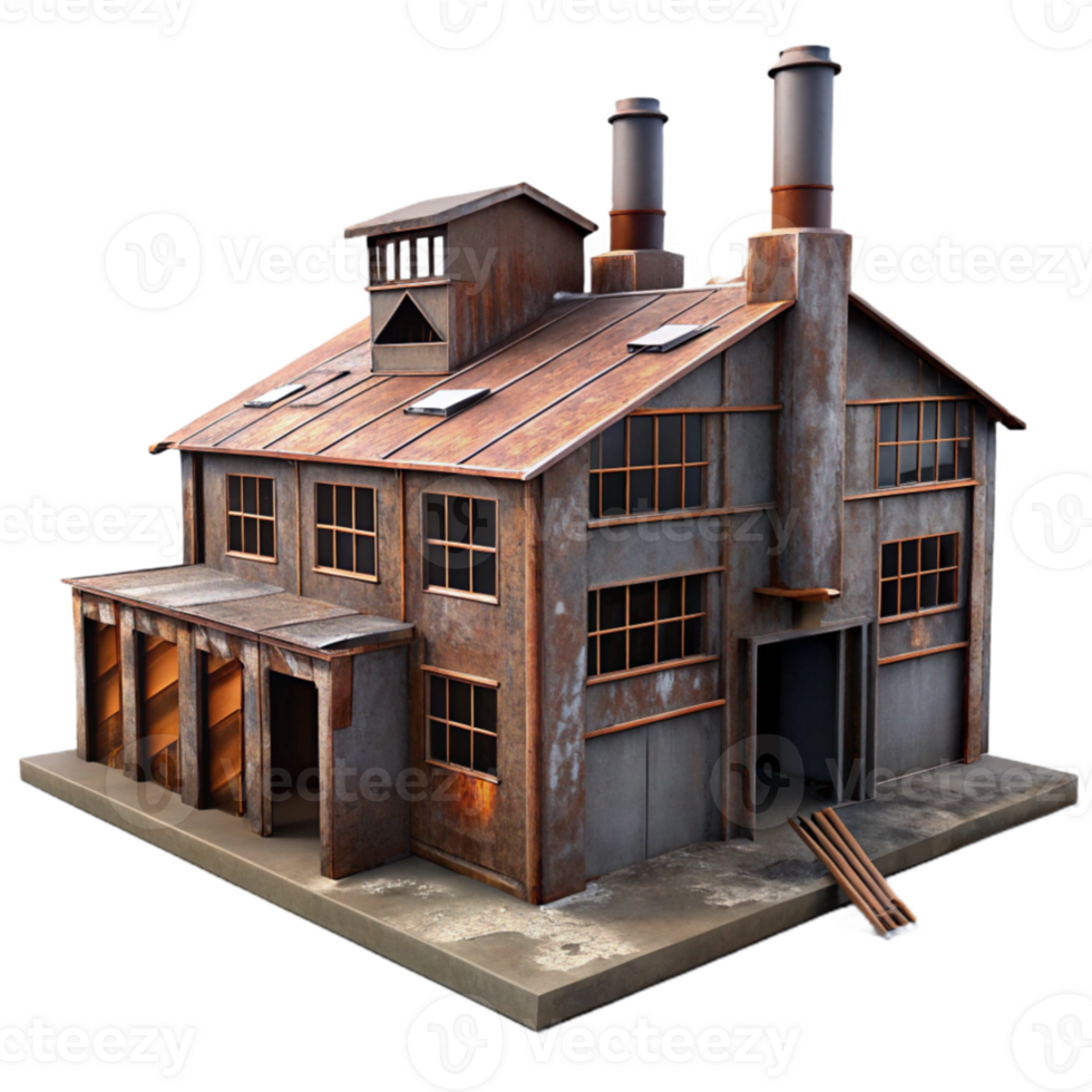 serene artistic An abandoned industrial factory, rusted metal and broken windows, dim ambient light, gritty, photorealistic style, genuine png