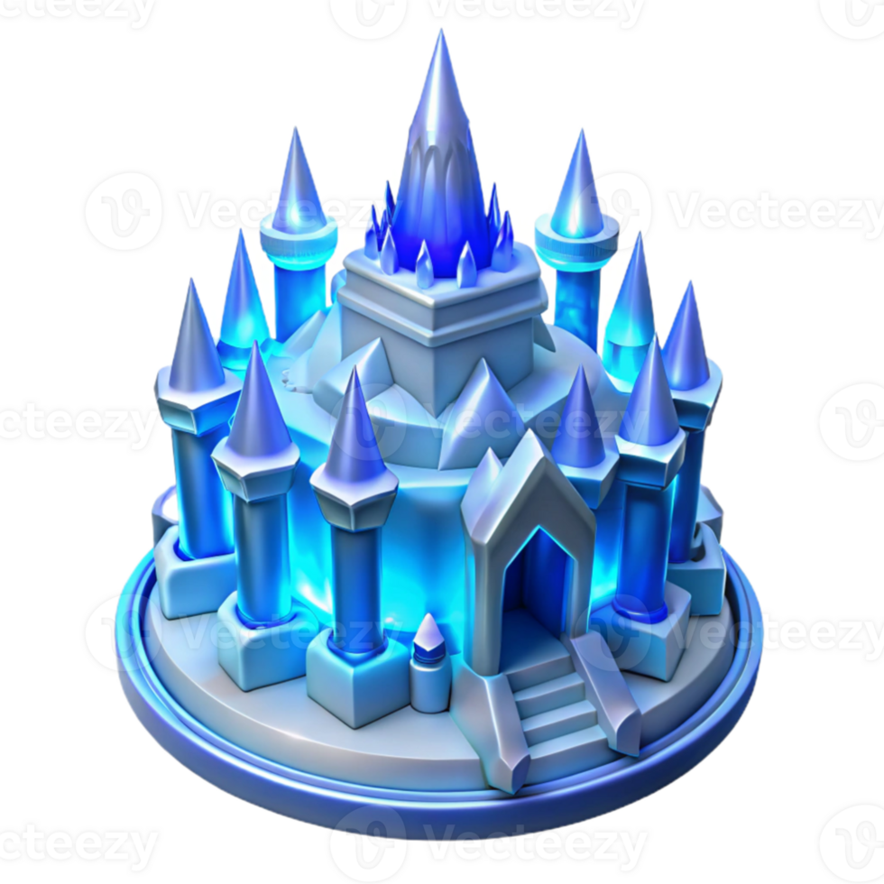 impressive modern An intricate ice castle, glowing blue and white, ethereal, fantasy style, high quality png
