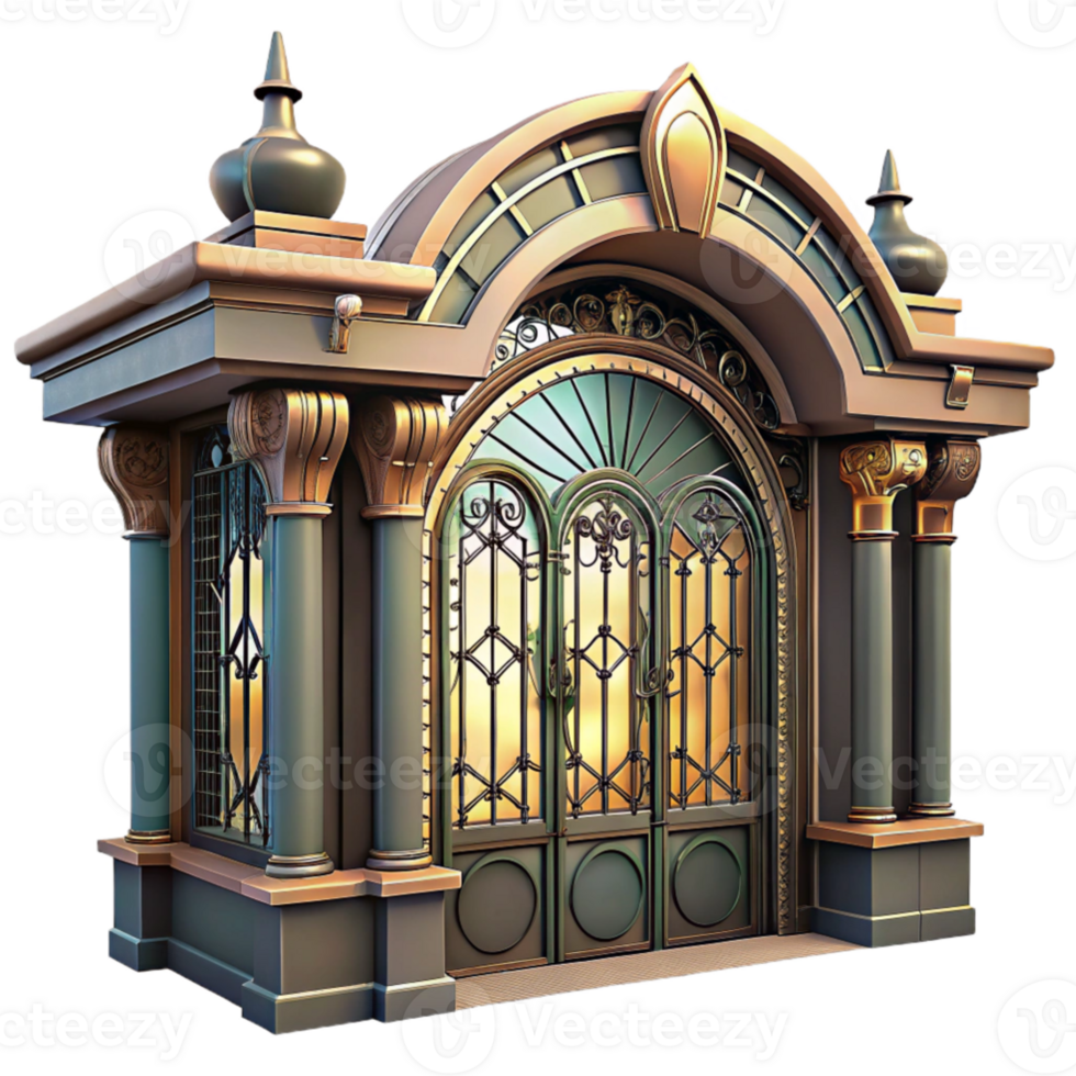 impressive artistic An Art Nouveau metro station entrance, ornate ironwork and stained glass, soft ambient light, vintage, elegant style, high quality png